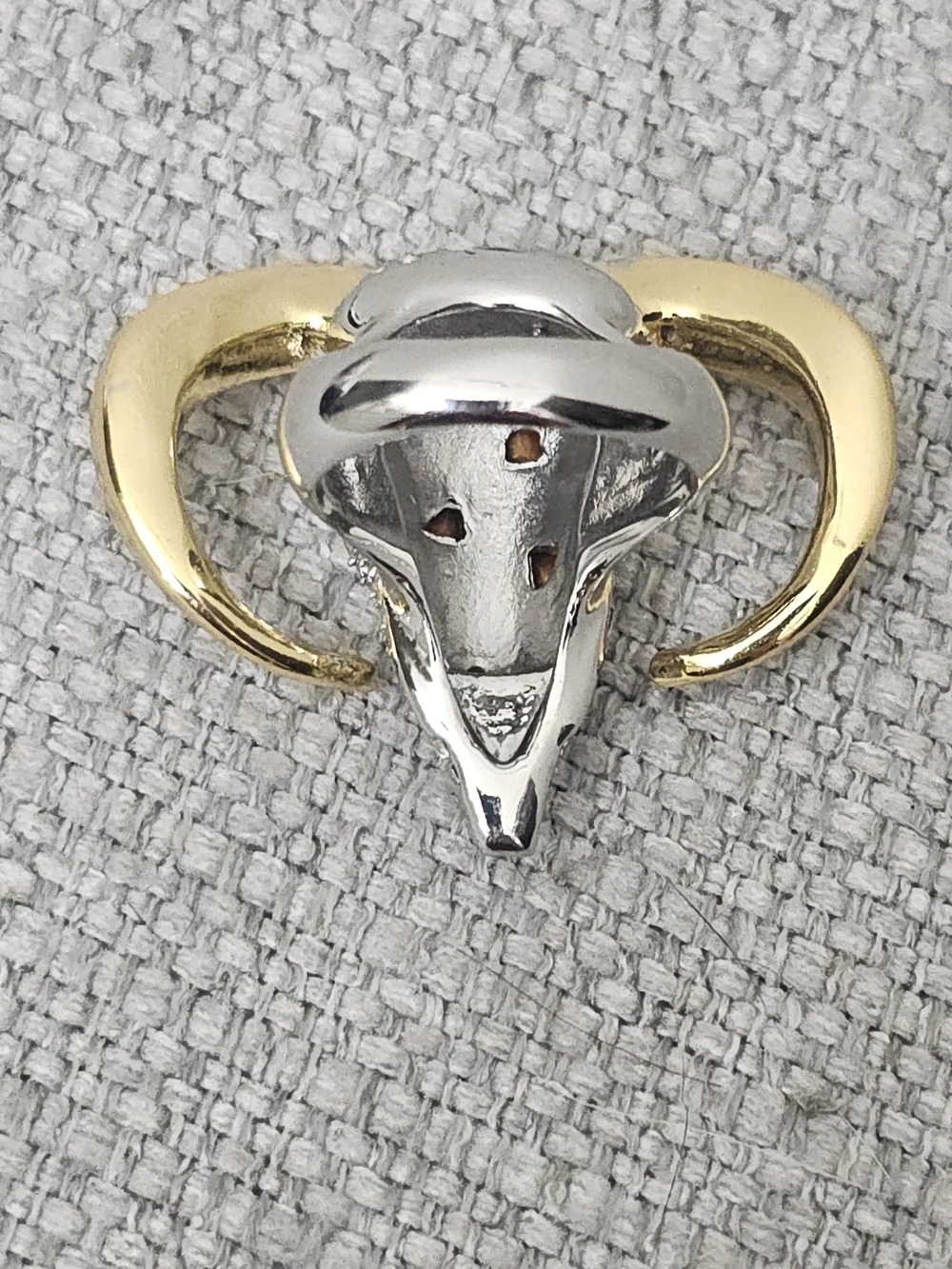 Alexis Bittar Ram Skull Crystal Statement Ring Gold & Silver Size 7